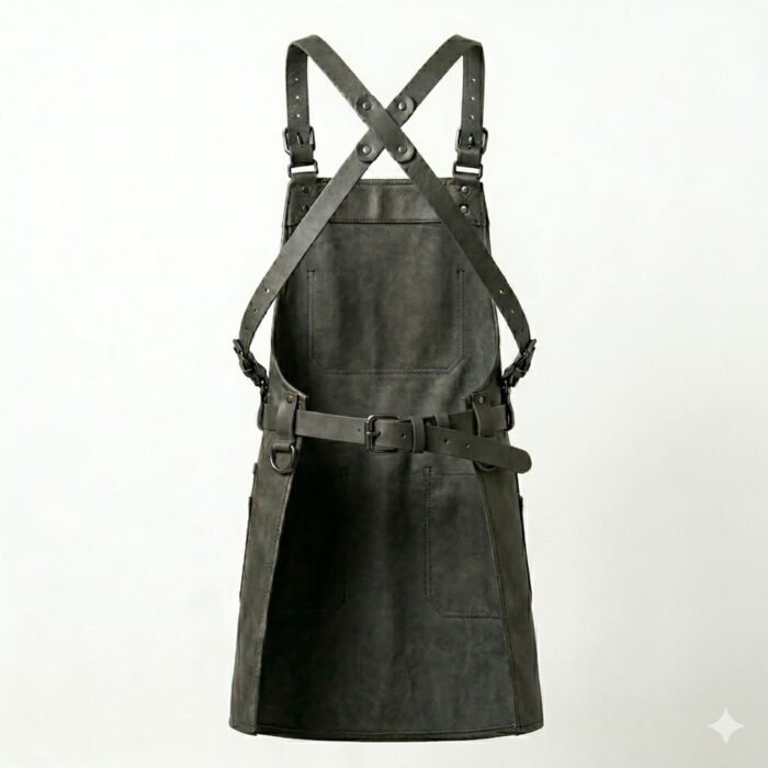 Handcrafted Dark Gray Genuine Leather Barber Apron | Blackstone Jackets - Image 2
