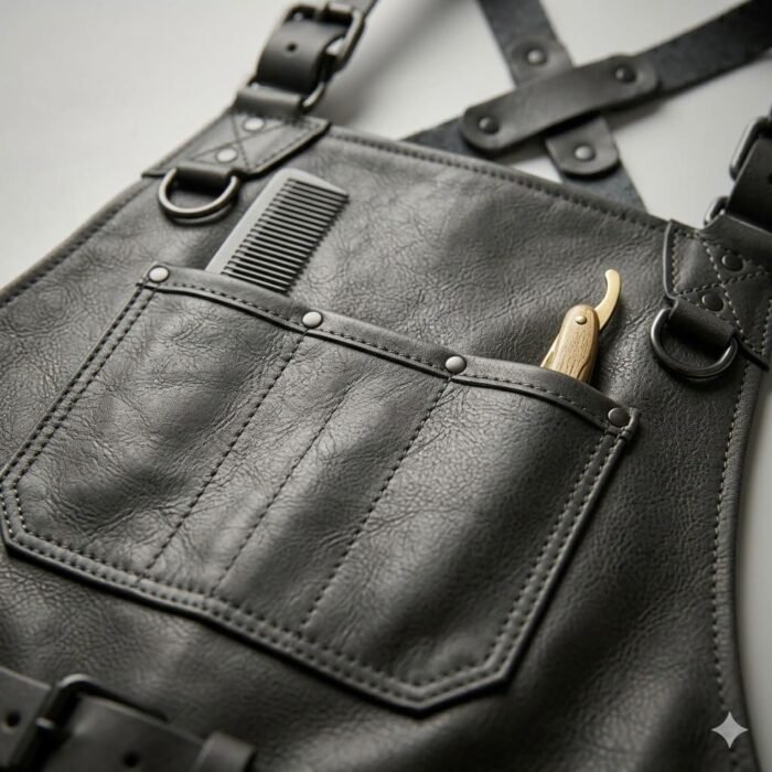Handcrafted Dark Gray Genuine Leather Barber Apron | Blackstone Jackets - Image 4