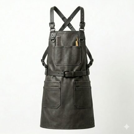 Handcrafted Dark Gray Genuine Leather Barber Apron | Blackstone Jackets