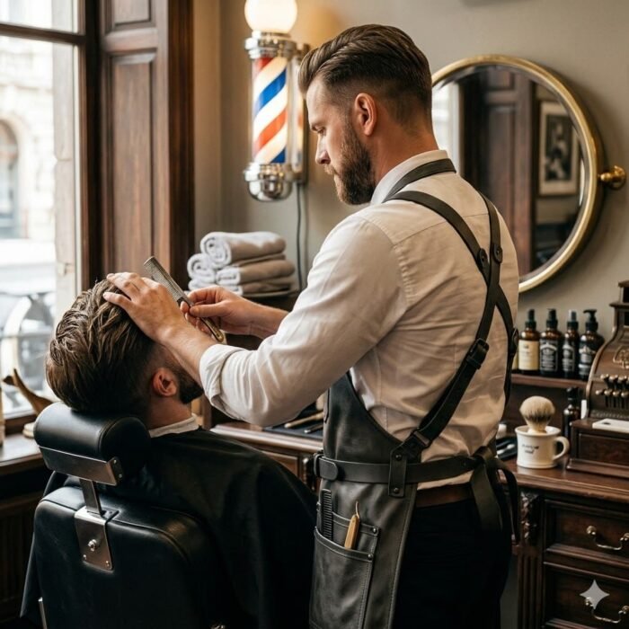 Handcrafted Dark Gray Genuine Leather Barber Apron | Blackstone Jackets - Image 3