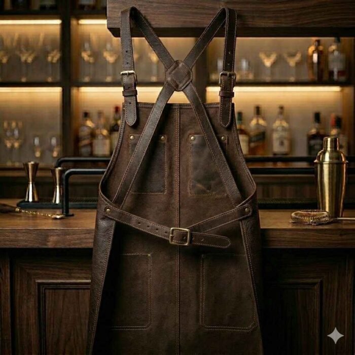 Handmade Brown Genuine Leather Bartender Apron Men's Workwear | Blackstone Jackets - Image 2