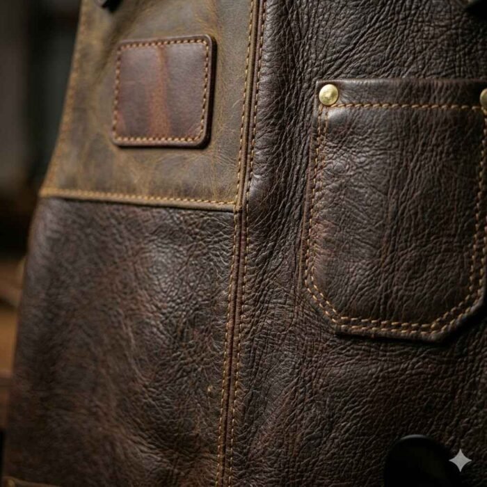 Handmade Brown Genuine Leather Bartender Apron Men's Workwear | Blackstone Jackets - Image 3