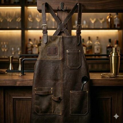 Handmade Brown Genuine Leather Bartender Apron Men's Workwear | Blackstone Jackets