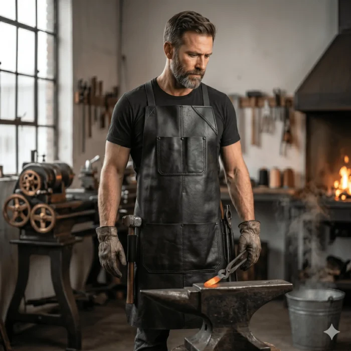 Handcrafted Genuine Leather Blacksmith Apron Men's Workwear | Blackstone Jackets - Image 3