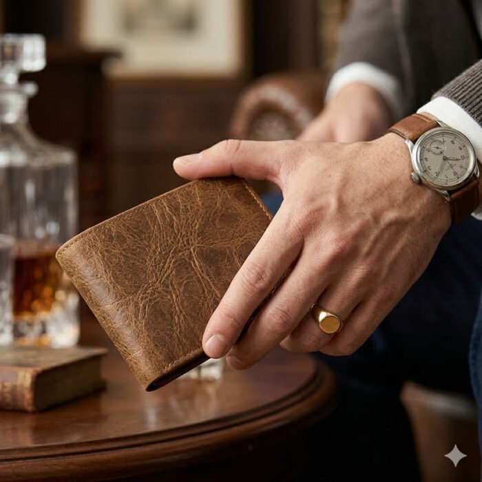 Premium Tan Distressed Genuine Leather Card Holder | Blackstone Jackets - Image 2