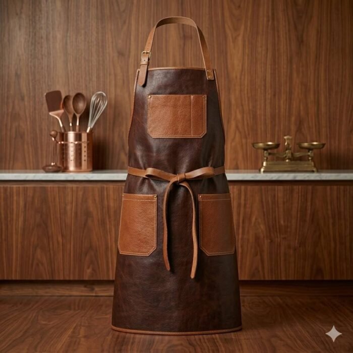 chef apron front Luxury Two Tone Genuine Leather Chef Apron Men's Workwear | Blackstone Jackets - Image 1