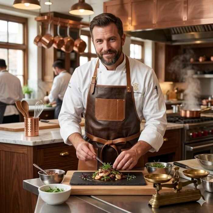 Luxury Two Tone Genuine Leather Chef Apron Men's Workwear | Blackstone Jackets - Image 3