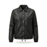 Streetwear Smooth Black Genuine Leather Coach Jacket for Women | Blackstone Jackets