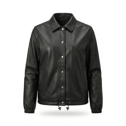 Streetwear Smooth Black Genuine Leather Coach Jacket for Women | Blackstone Jackets