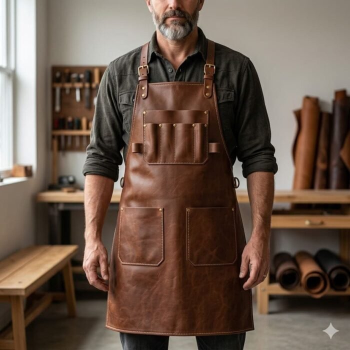 Handcrafted Brown Genuine Leather Craftsman Apron for work | Blackstone Jackets - Image 3