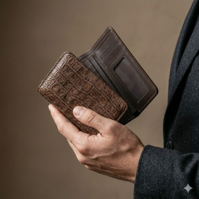 Luxury Brown Crocodile Embossed Wallet | Blackstone Jackets - Image 3