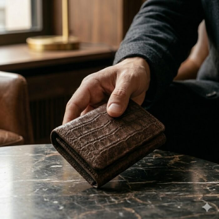 Luxury Brown Crocodile Embossed Wallet | Blackstone Jackets - Image 5