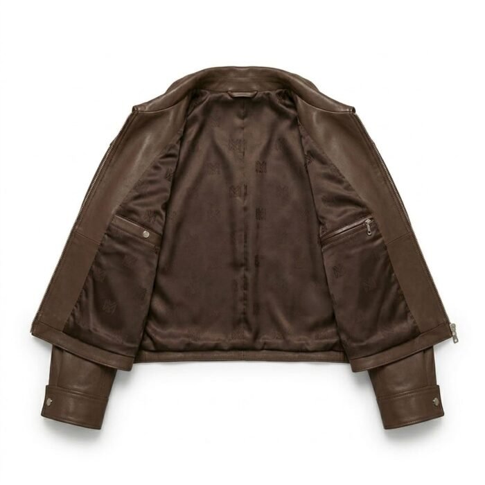Minimalist Brown Genuine Leather Cropped Jacket for Women | Blackstone Jackets - Image 2