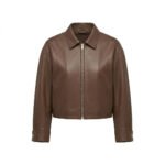 Minimalist Brown Genuine Leather Cropped Jacket for Women | Blackstone Jackets