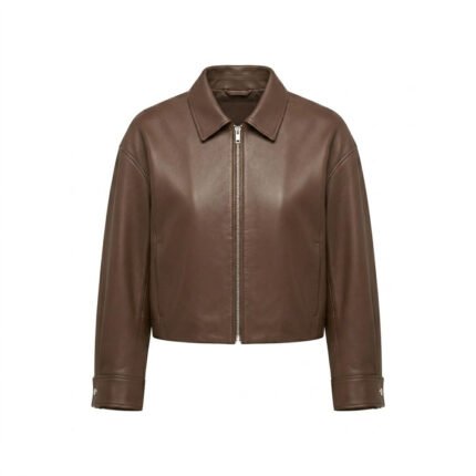 Minimalist Brown Genuine Leather Cropped Jacket for Women | Blackstone Jackets