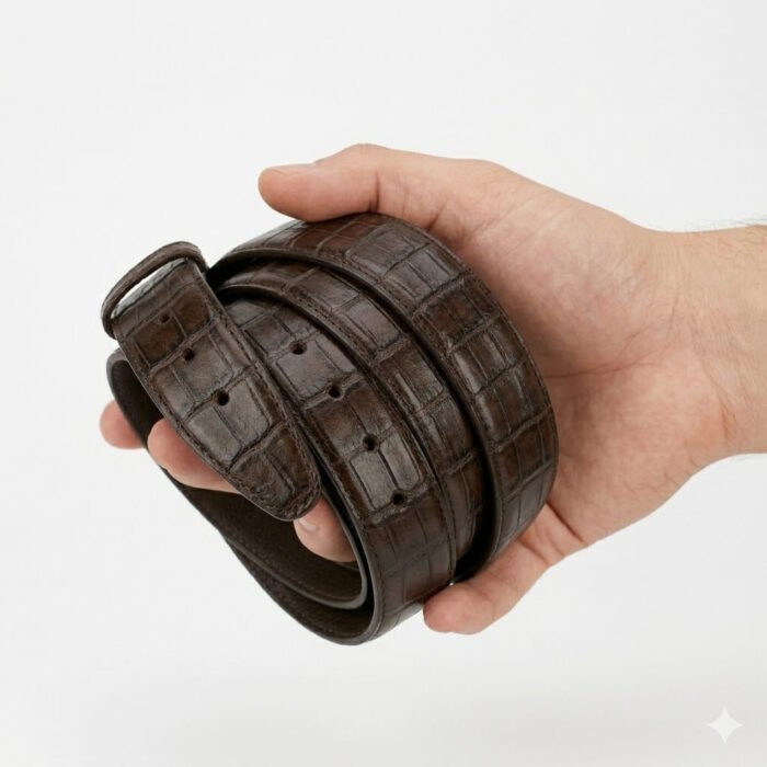 Handmade Brown Genuine Leather Exotic Embossed Belt Men's Wear | Blackstone Jackets - Image 3