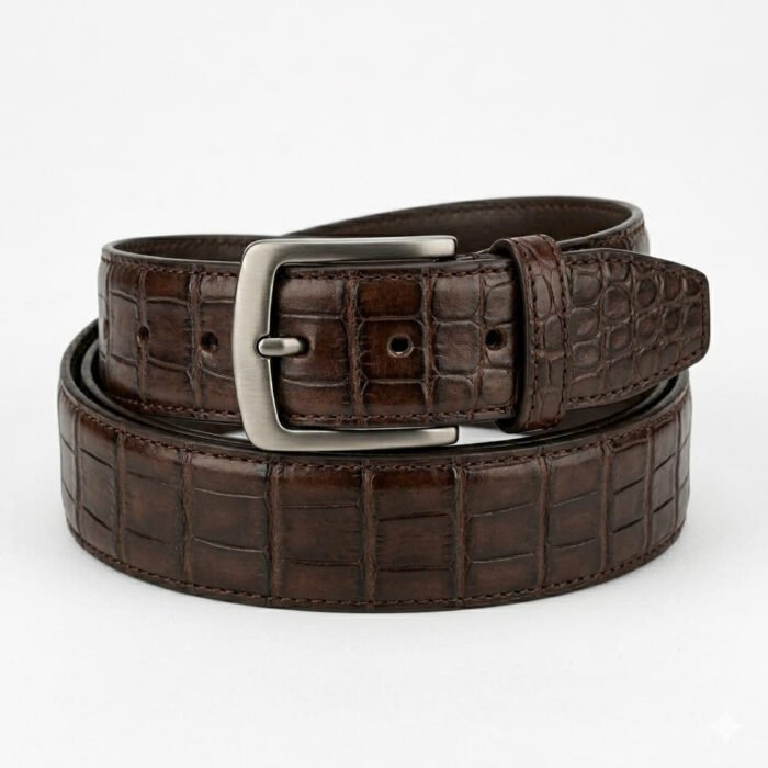 Handmade Brown Genuine Leather Exotic Embossed Belt Men's Wear | Blackstone Jackets - Image 1