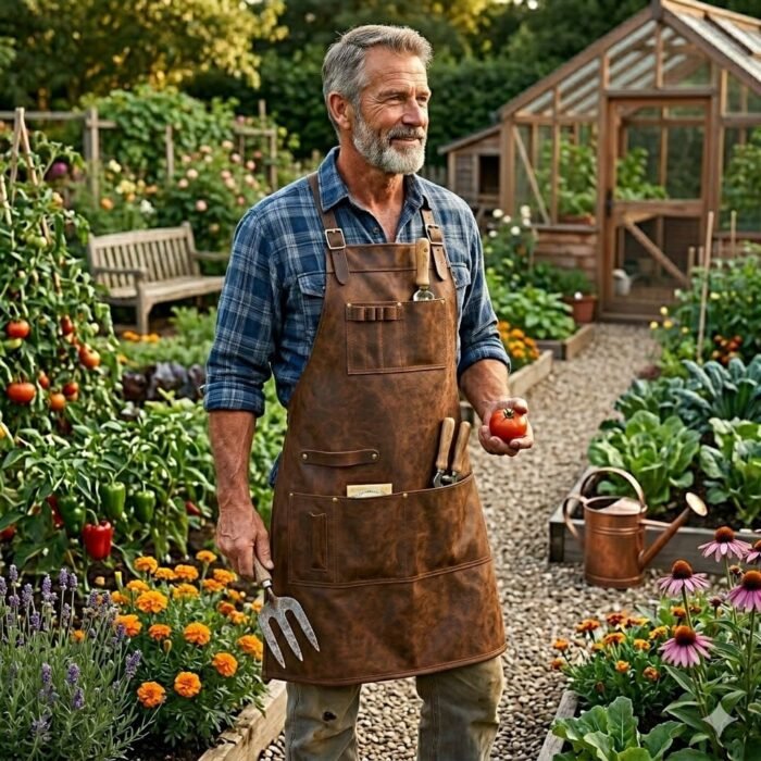 Superior Brown Genuine Leather Gardener Apron | Blackstone Jackets - Image 3