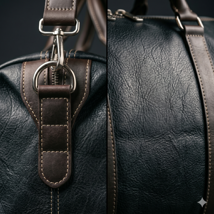 Premium Black Textured Leather Gym Bag | Blackstone Jackets - Image 2