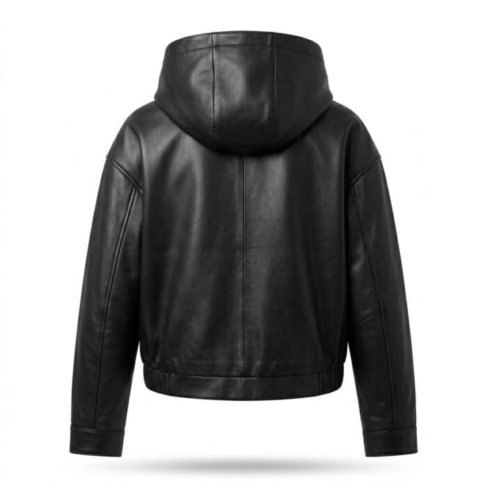 Sleek Black Genuine Leather Hooded Jacket for Women | Blackstone Jackets - Image 3