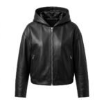 Sleek Black Genuine Leather Hooded Jacket for Women | Blackstone Jackets