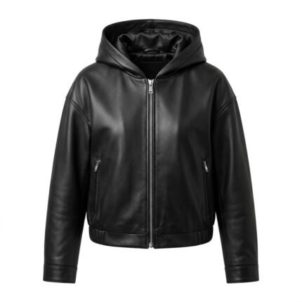 Sleek Black Genuine Leather Hooded Jacket for Women | Blackstone Jackets