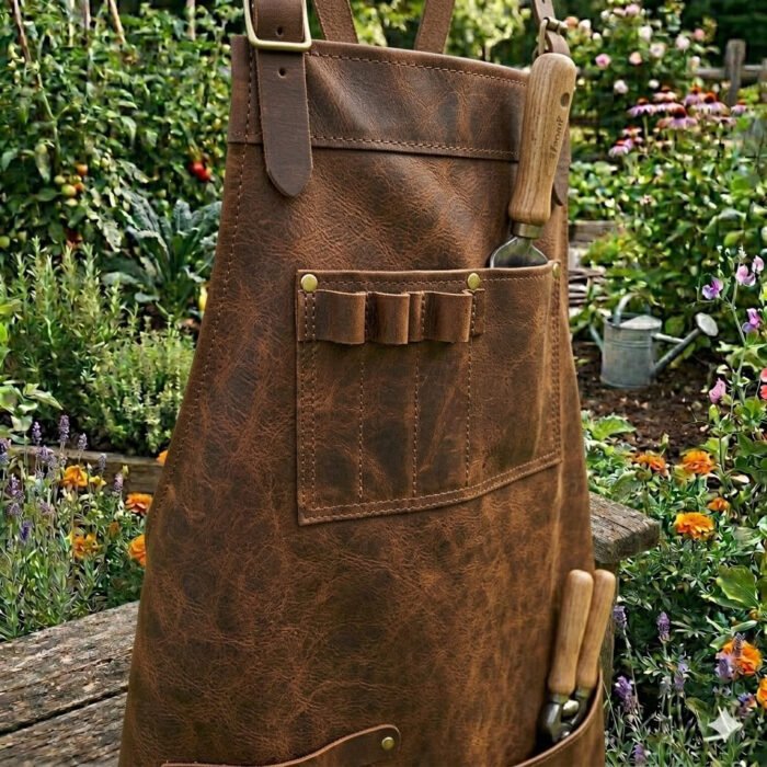 Superior Brown Genuine Leather Gardener Apron | Blackstone Jackets - Image 4
