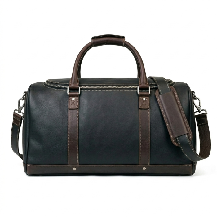 Premium Black Textured Leather Gym Bag | Blackstone Jackets - Image 3