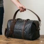 Premium Black Textured Leather Gym Bag | Blackstone Jackets - Image 5