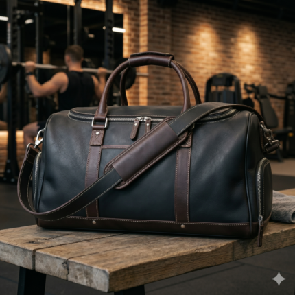 Premium Black Textured Leather Gym Bag | Blackstone Jackets