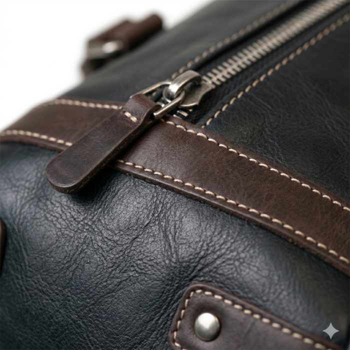 Premium Black Textured Leather Gym Bag | Blackstone Jackets - Image 4