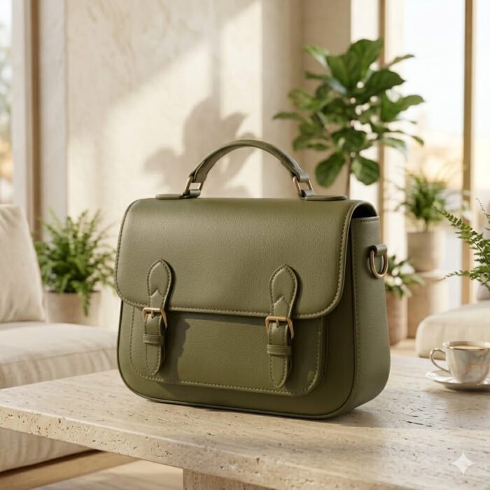 Handcrafted Olive Green Genuine Leather Satchel | Blackstone Jackets - Image 1