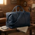Premium Blue Genuine Leather Weekender Bag | Blackstone Jackets