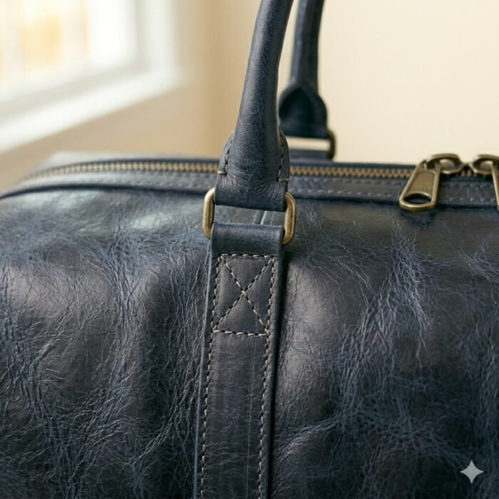 Premium Blue Genuine Leather Weekender Bag | Blackstone Jackets - Image 3