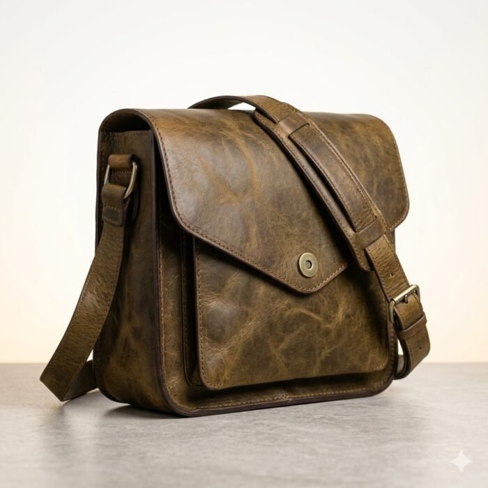 Premium Brown Genuine Leather Messenger Bag | Blackstone Jackets - Image 1