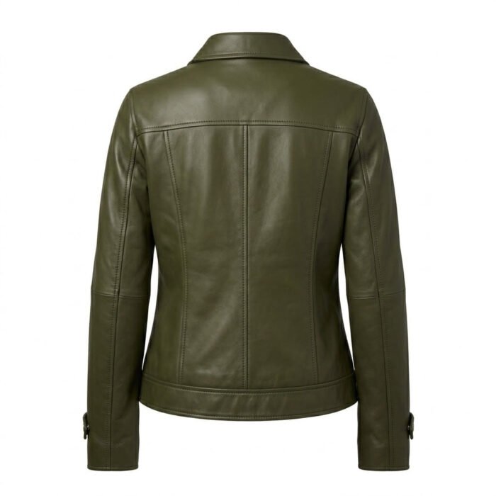 Structured Utility Olive Green Leather Military Jacket for Women | Blackstone Jackets - Image 3