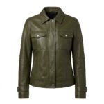 Structured Utility Olive Green Leather Military Jacket for Women | Blackstone Jackets