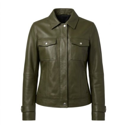 Structured Utility Olive Green Leather Military Jacket for Women | Blackstone Jackets