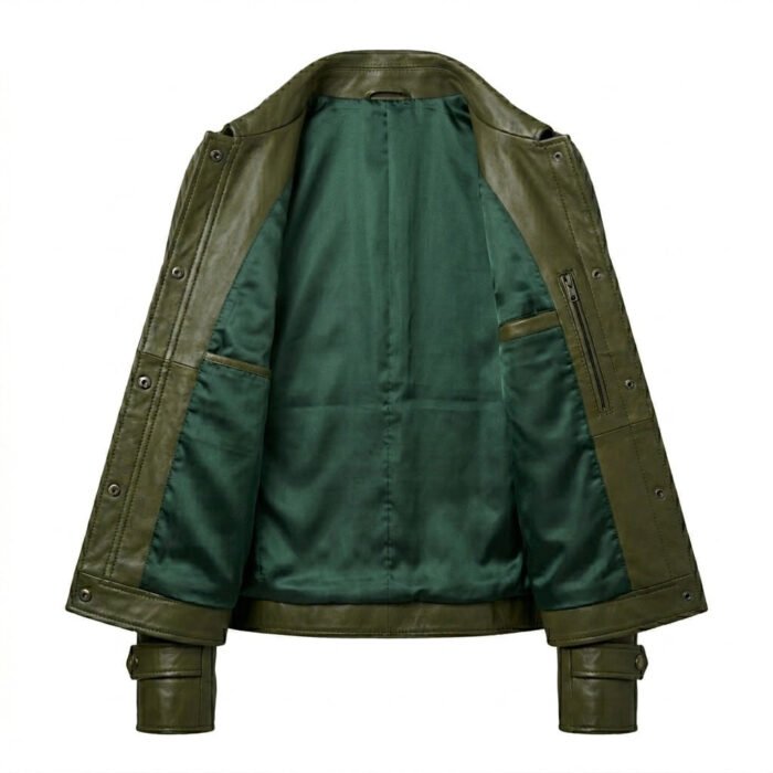 Structured Utility Olive Green Leather Military Jacket for Women | Blackstone Jackets - Image 2