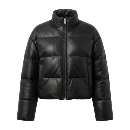 Winter Comfort Black Genuine Leather Puffer Jacket for Women | Blackstone Jackets