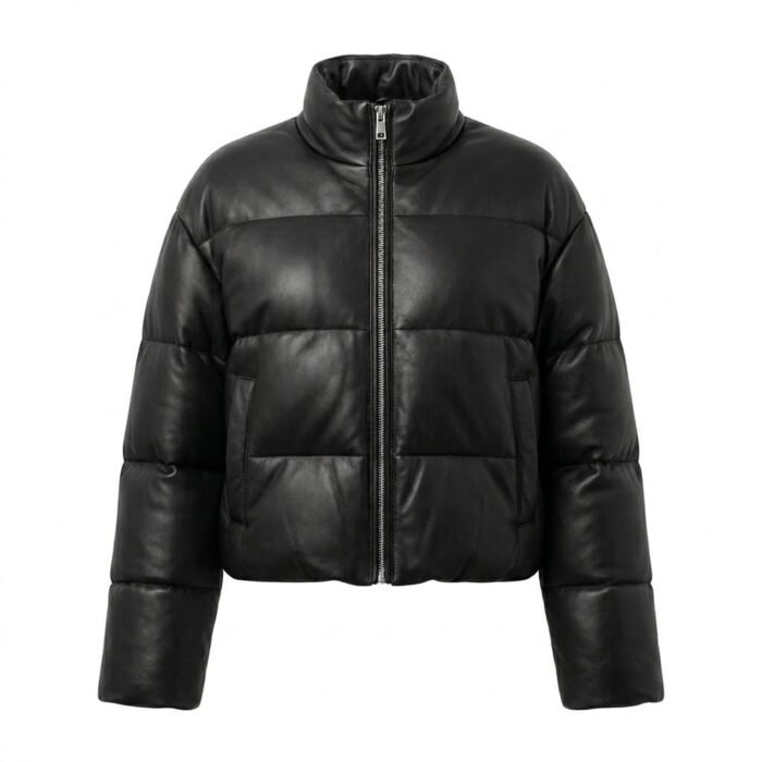 Winter Comfort Black Genuine Leather Puffer Jacket for Women | Blackstone Jackets - Image 1