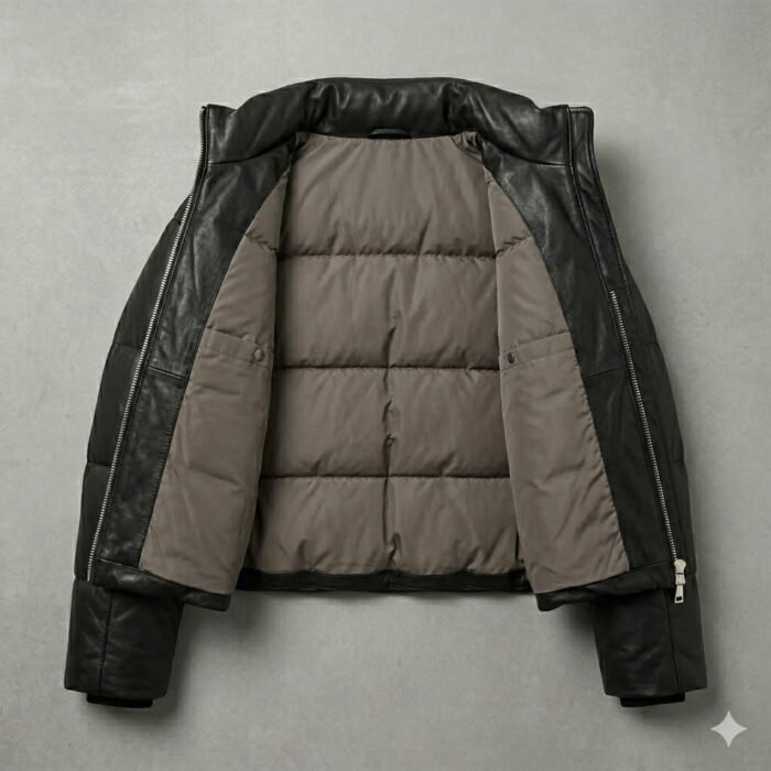 Winter Comfort Black Genuine Leather Puffer Jacket for Women | Blackstone Jackets - Image 3