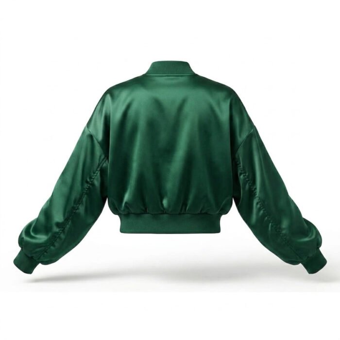Premium Green Silk Satin Jacket For Women Bomber Style | Blackstone Jackets - Image 2