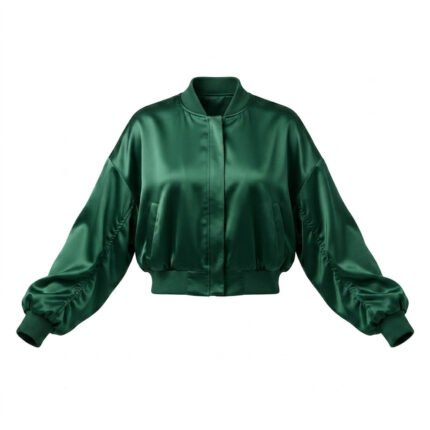 Premium Green Silk Satin Jacket For Women Bomber Style | Blackstone Jackets