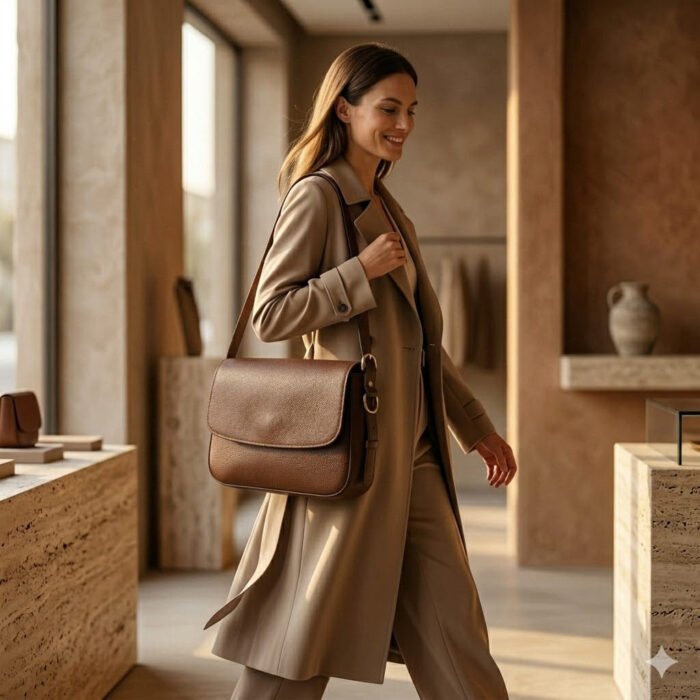 Handcrafted Brown Genuine Leather Shoulder Bag | Blackstone Jackets - Image 3