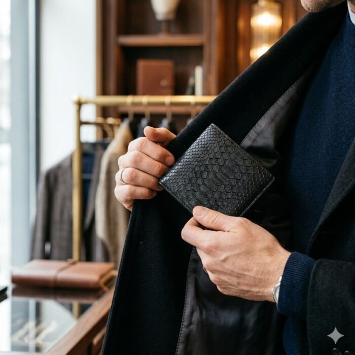 Luxury Black Snake Embossed Leather Wallet | Blackstone Jackets - Image 4