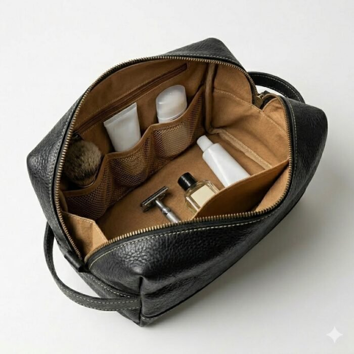 Premium Black Genuine Leather Toiletry Bag | Blackstone Jackets - Image 4