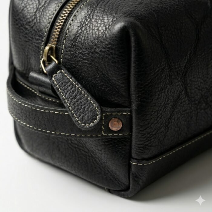 Premium Black Genuine Leather Toiletry Bag | Blackstone Jackets - Image 2