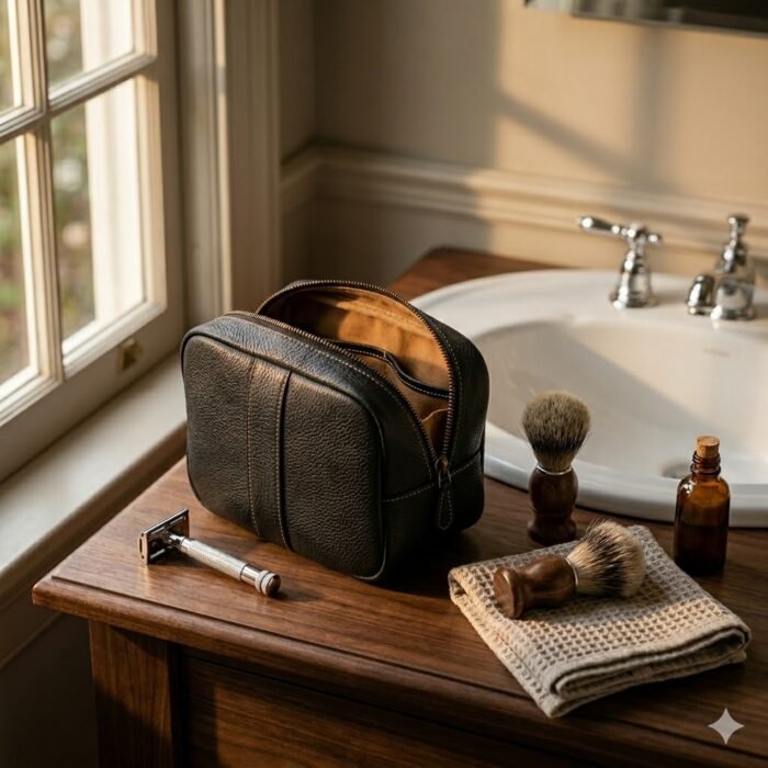 Premium Black Genuine Leather Toiletry Bag | Blackstone Jackets - Image 5