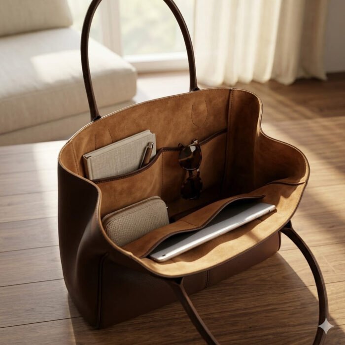 Premium Brown Genuine Leather Tote Bag Women's Everyday Carry | Blackstone Jackets - Image 5
